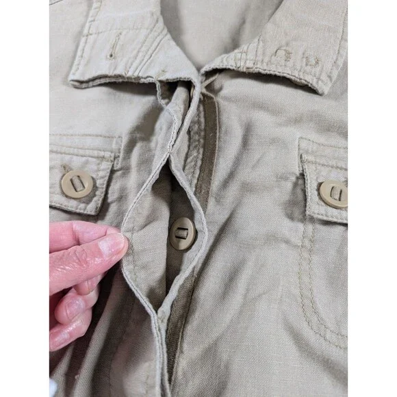 Eddie Bauer Safari Jacket Women’s XXL Khaki Linen Blend Utility Outdoors - Picture 6 of 10
